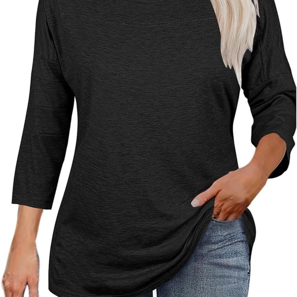 Tops - Women's Round Neck Black 3/4 Sleeve Top XL